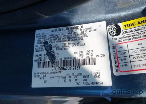 2012 Ford Fusion Se z USA, uszkodzony, nr VIN 3FAHP0HA2CR171631